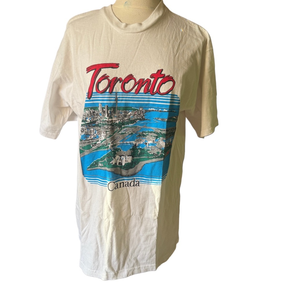 Vintage 90s y2k White Toronto Skyline cotton Short Sleeve Tee unisex Sz large